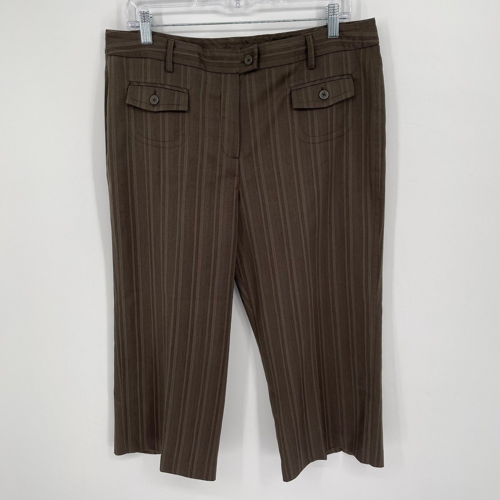 Larry Levine Women's Brown Striped Straight Stretch Crop‎ Dress Pants Size 14